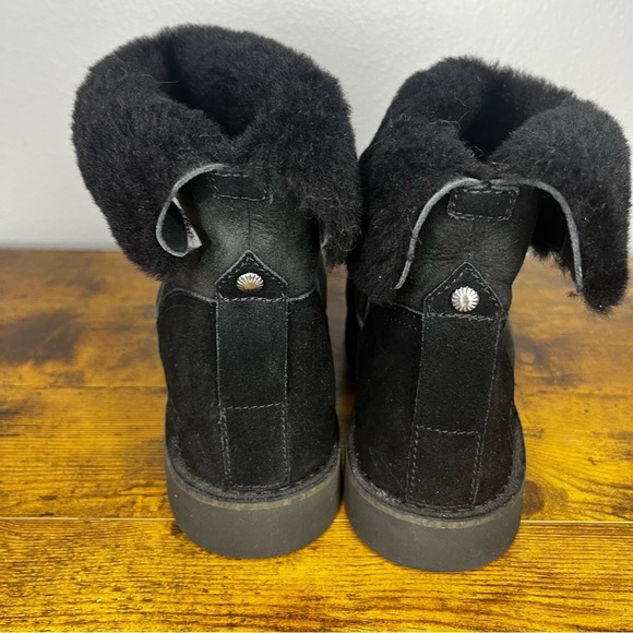 UGG Australia Suede Faux Fur Rollover Boots Women 9 Black Slip On Casual - Picture 7 of 9